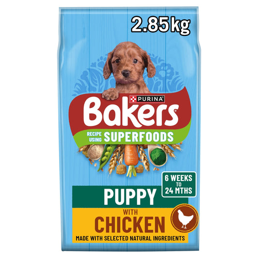 Front View of Bakers Puppy Dry Dog Food with Chicken and Vegetable - 2.85kg