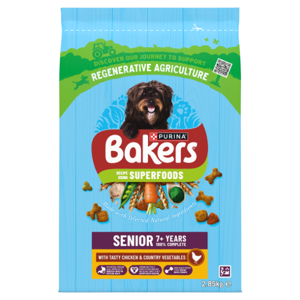 Bakers Senior Dry Dog Food with Chicken and Vegetable - 2.85kg & 12kg