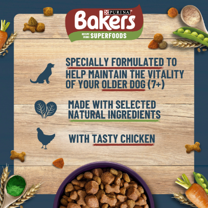 Bakers Senior Dry Dog Food with Chicken and Vegetable - 2.85kg & 12kg
