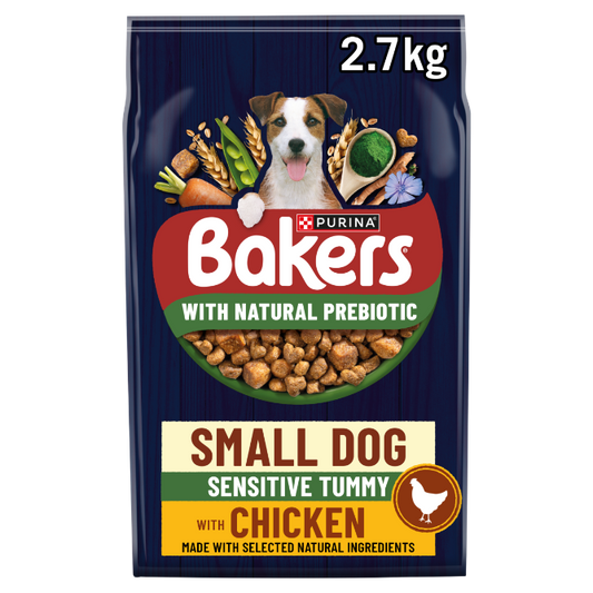 Front View of Bakers Small Dry Dog Food Sensitive Tummy with Chicken - 2.7kg