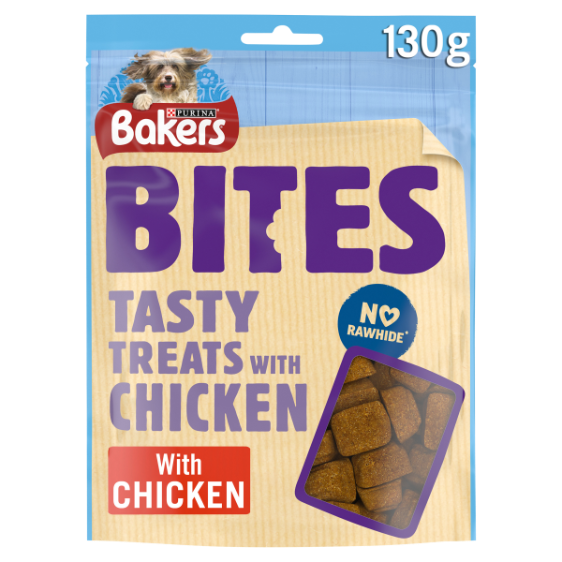 Front View of Bakers Chicken Bites Dog Treats - 130g