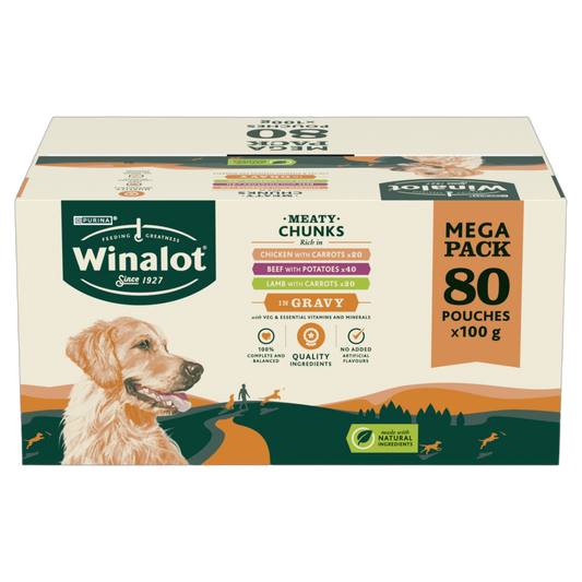 Winalot Meaty Chunks Mixed Rich in Chicken, Beef & Lamb in Gravy Adult Wet Dog Food Pouches Mega Pack