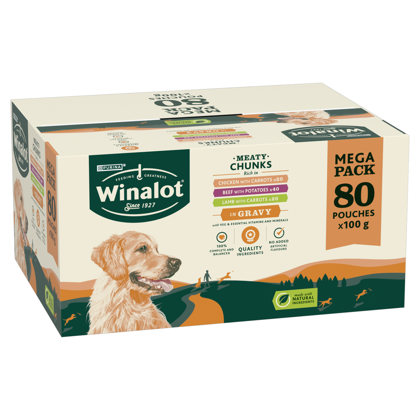 Winalot Meaty Chunks Mixed Rich in Chicken, Beef & Lamb in Gravy Adult Wet Dog Food Pouches Mega Pack