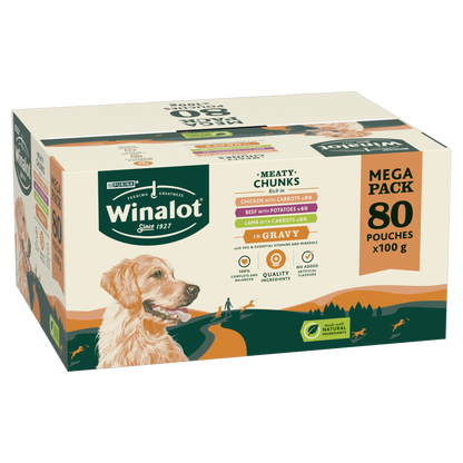 Winalot Meaty Chunks Mixed Rich in Chicken, Beef & Lamb in Gravy Adult Wet Dog Food Pouches Mega Pack