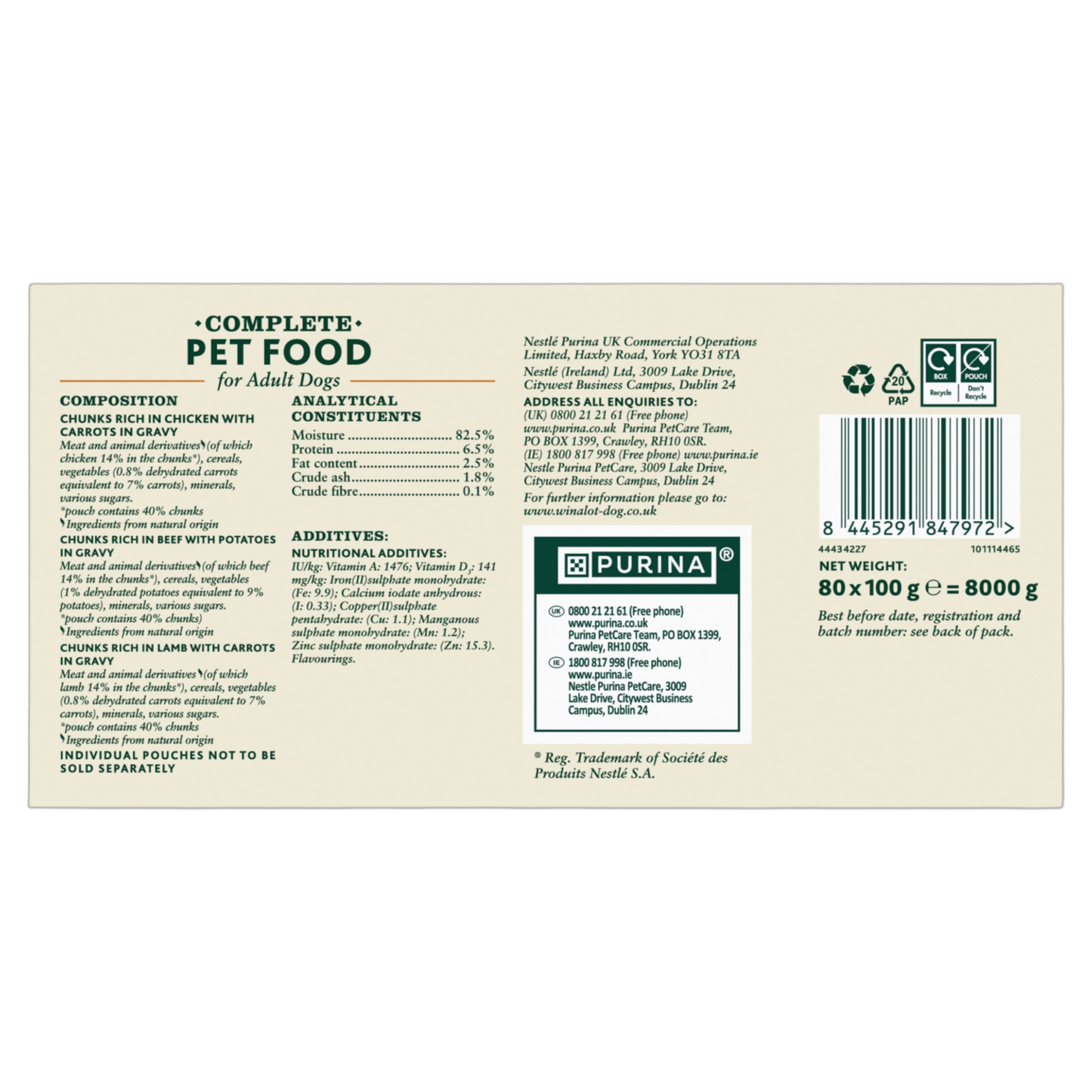 Winalot Meaty Chunks Mixed Rich in Chicken, Beef & Lamb in Gravy Adult Wet Dog Food Pouches Mega Pack