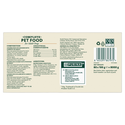 Winalot Meaty Chunks Mixed Rich in Chicken, Beef & Lamb in Gravy Adult Wet Dog Food Pouches Mega Pack