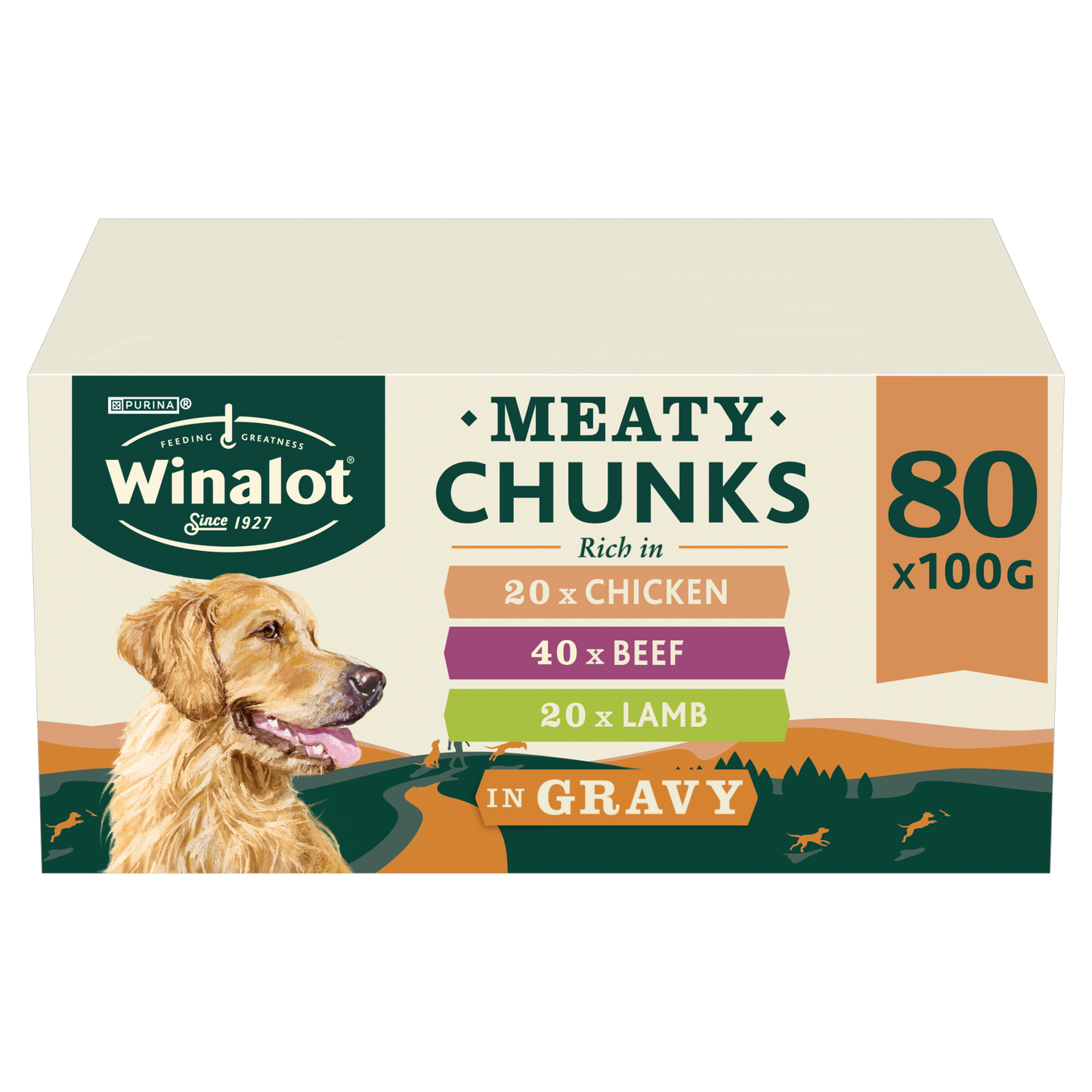 Winalot Meaty Chunks Mixed Rich in Chicken, Beef & Lamb in Gravy Adult Wet Dog Food Pouches Mega Pack