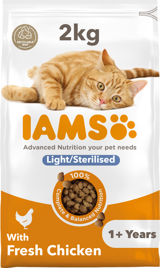 Iams Vitality Light Fat Sterilised Dry Cat Food with Fresh Chicken