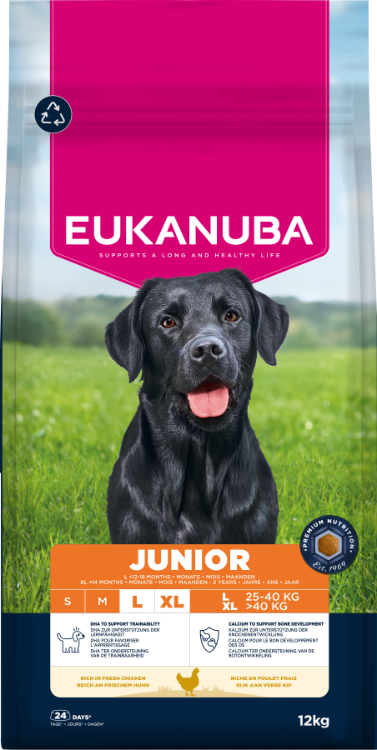 Front View of Eukanuba Junior Large Breed Dry Dog Food - Chicken - 12kg