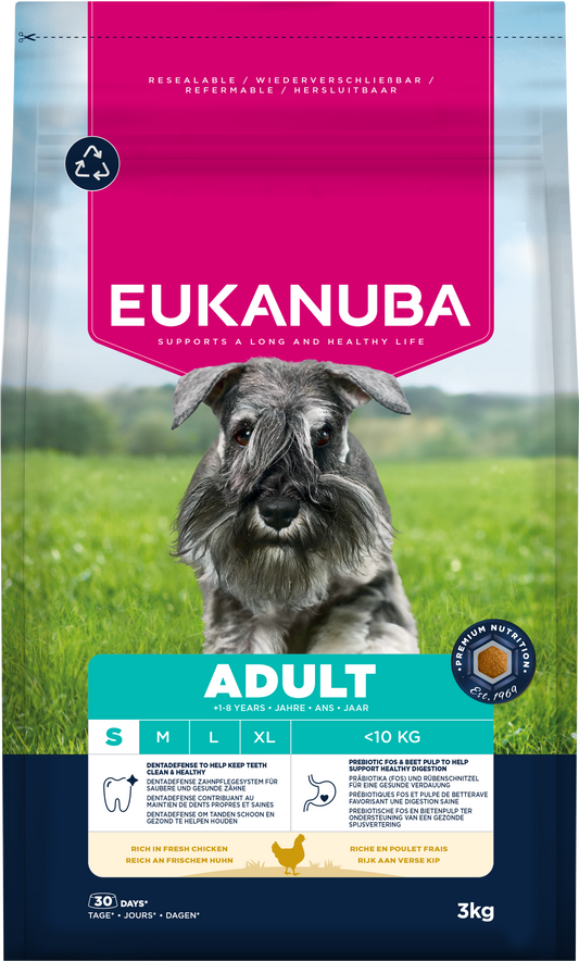 Front View of Eukanuba Adult Small Breed Dry Dog Food - Chicken - 3kg, 7.5kg & 12kg