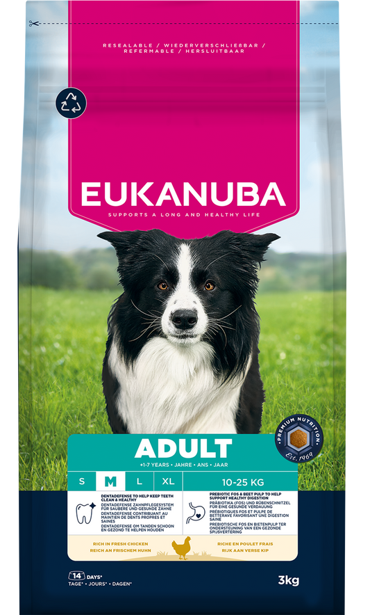 Front View of Eukanuba Adult Medium Breed Dry Dog Food - Chicken - 3kg & 12kg