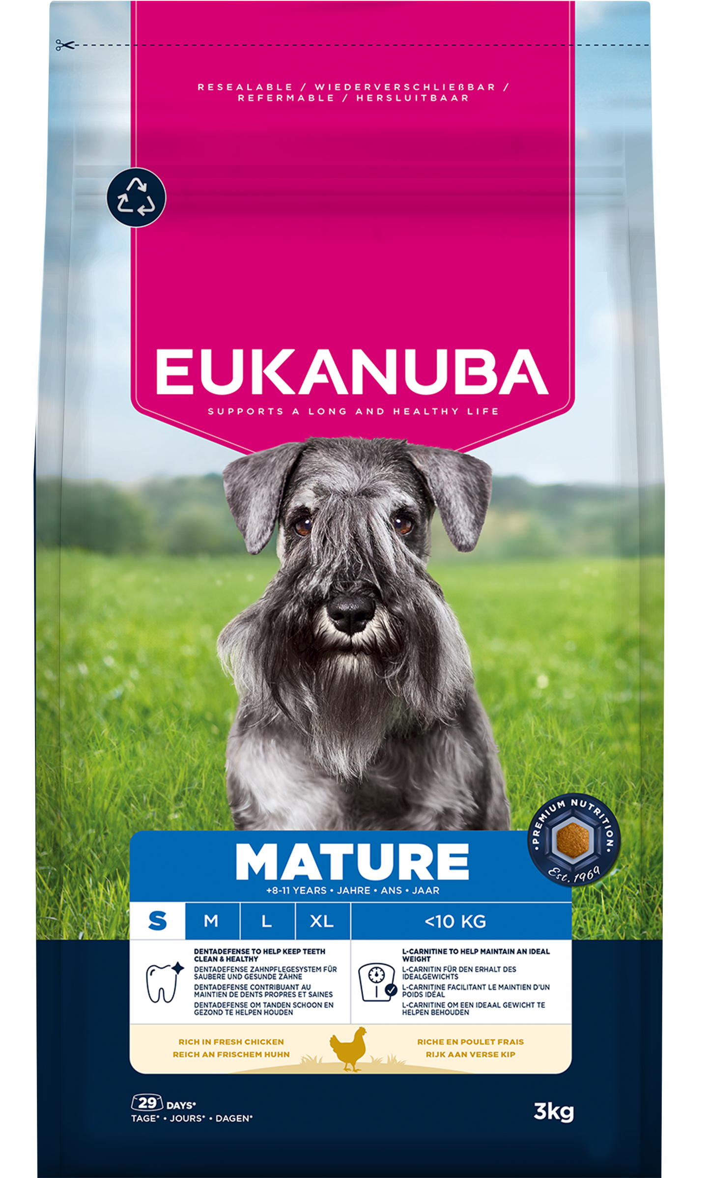 Front View of Eukanuba Mature Small Breed Dry Dog Food - Chicken - 3kg & 7.5kg