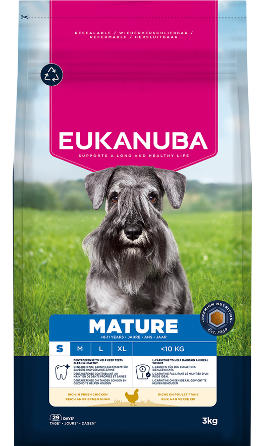 Front View of Eukanuba Mature Small Breed Dry Dog Food - Chicken - 3kg & 7.5kg