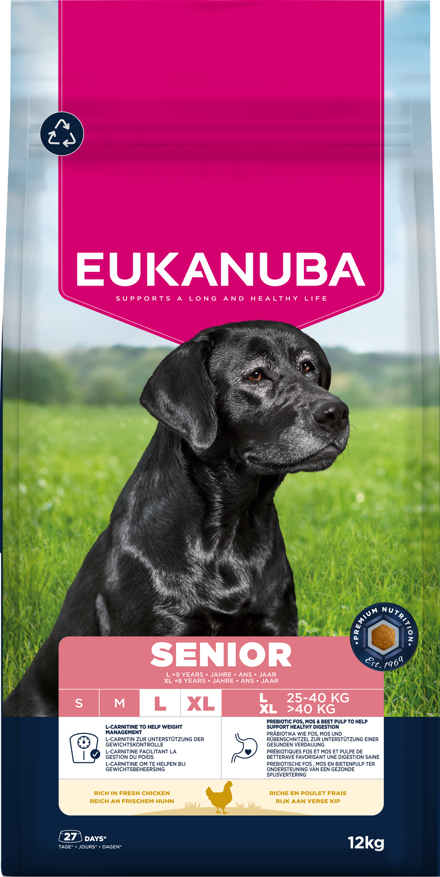 Front View of Eukanuba Senior Large Breed Dry Dog Food - Chicken - 12kg