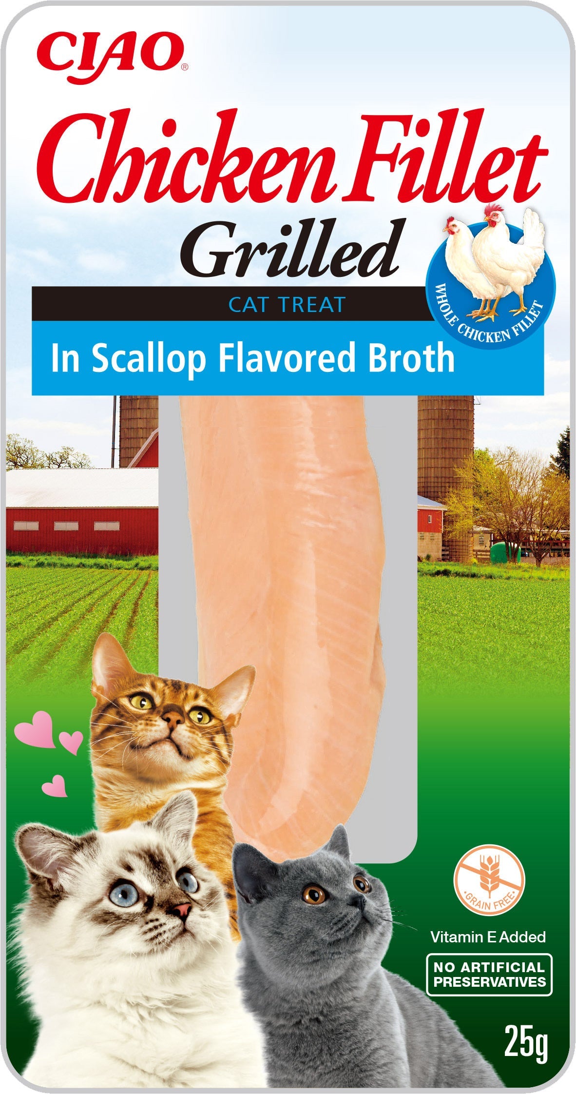 Front View of Ciao Grilled Chicken Fillet Cat Treat in Scallop Flavoured Broth - 25 g