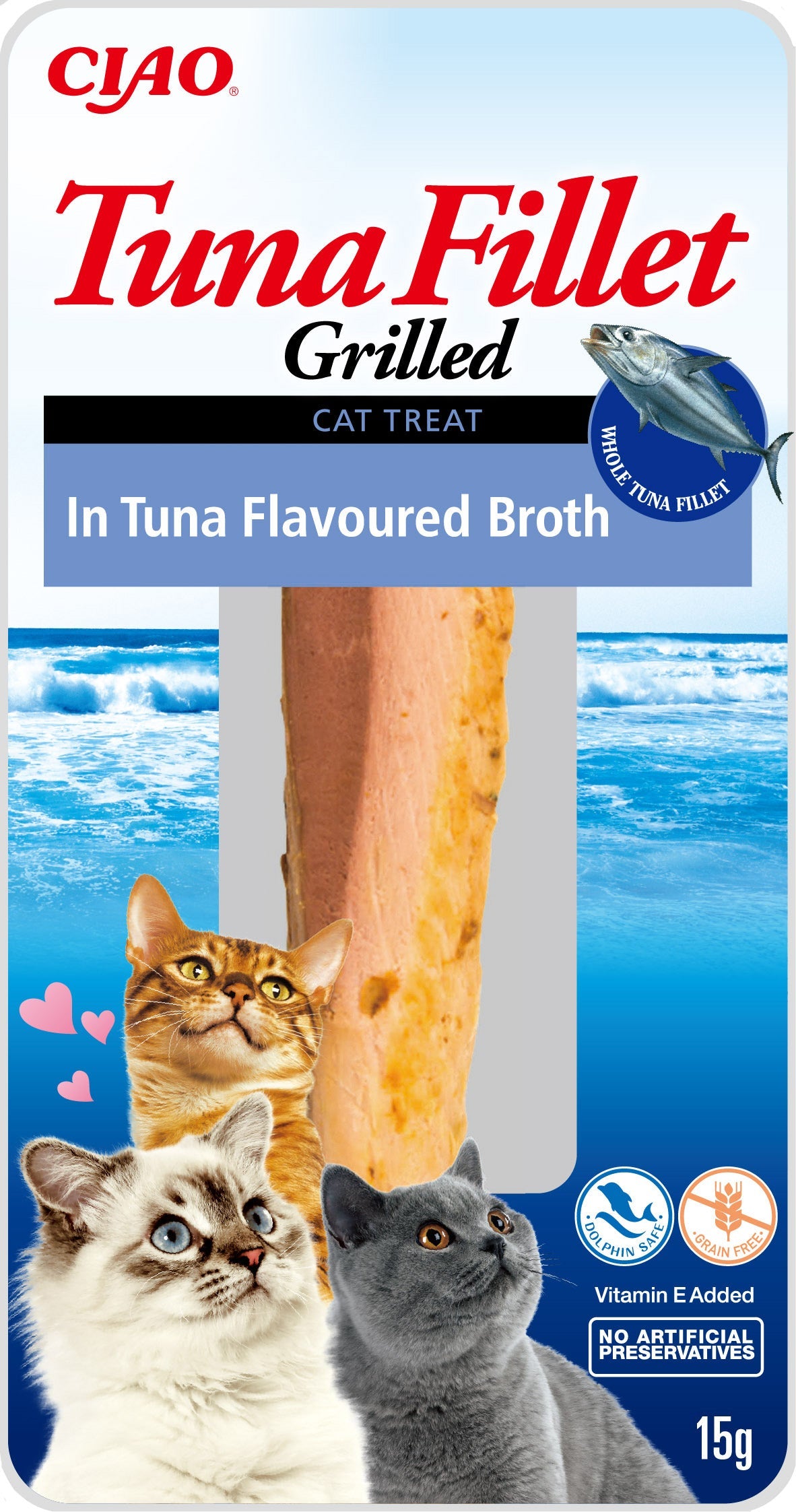Front View of Ciao Grilled Tuna Fillet Cat Treat in Tuna Flavoured Broth - 15 g