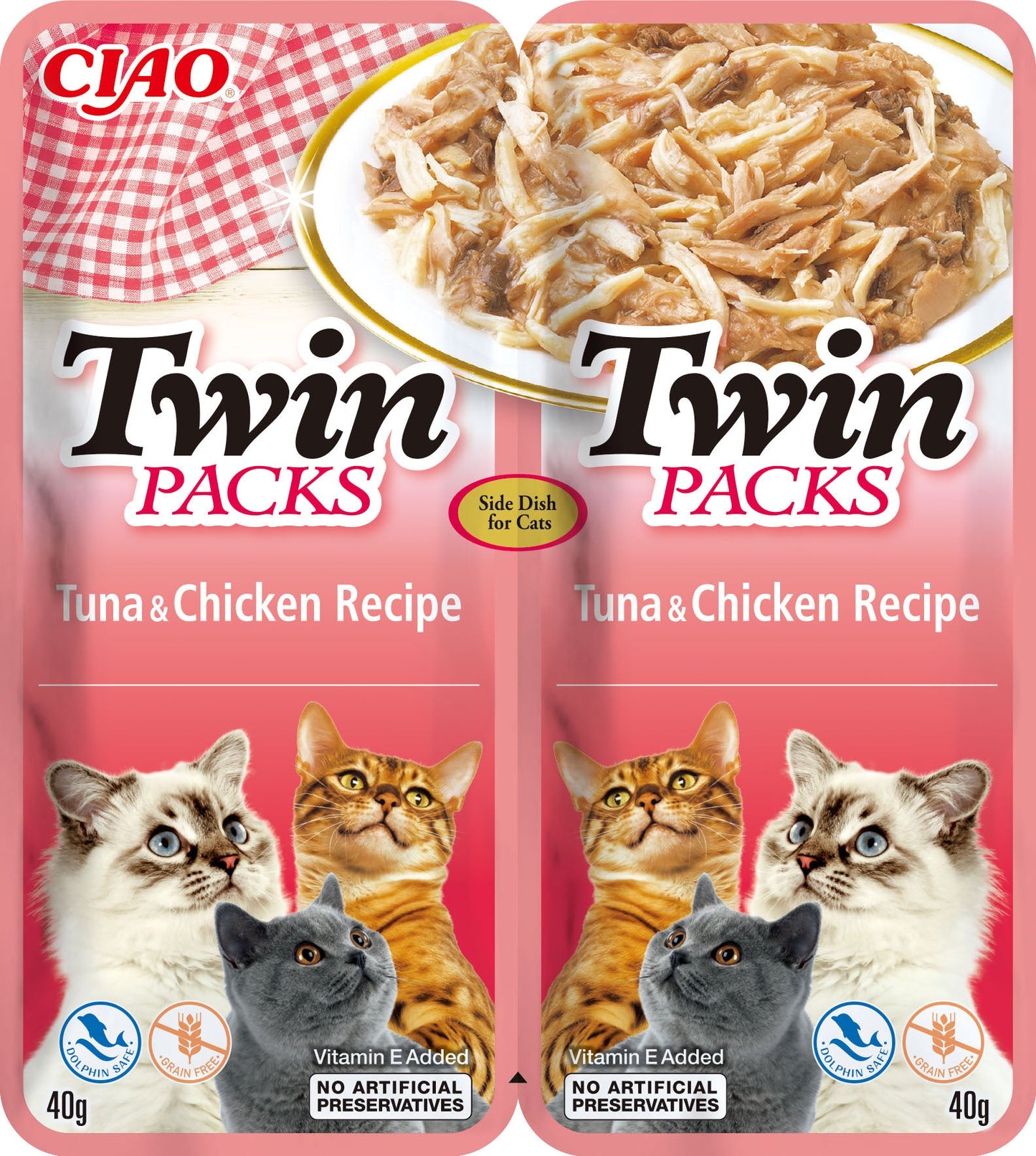 Front View of Ciao Twin Packs Cat Treat - Tuna & Chicken Recipe in Tuna Broth - 80 g