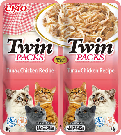 Front View of Ciao Twin Packs Cat Treat - Tuna & Chicken Recipe in Tuna Broth - 80 g