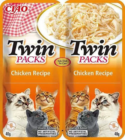Front View of Ciao Twin Packs Cat Treat - Chicken Recipe in Chicken Broth - 80 g