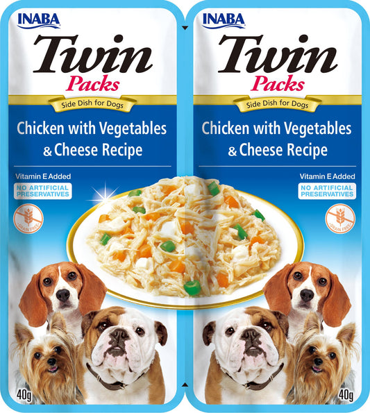 Front View of Front View of Ciao Twin Packs Dog Treat - Chicken with Vegetables & Cheese Recipe in Chicken Broth - 80 g