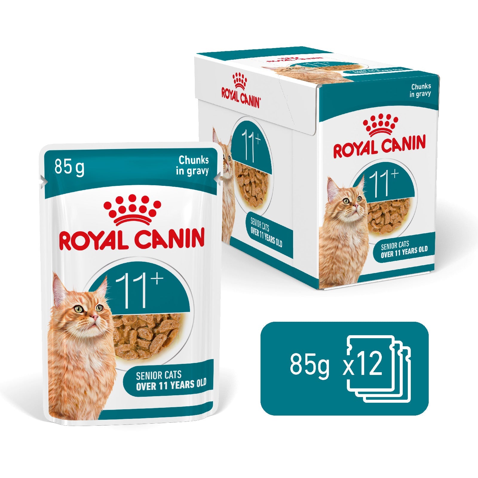 Royal Canin Ageing 11+ Senior Wet Cat Food Chunks In Gravy - 12 x 85g & 48 x 85g
