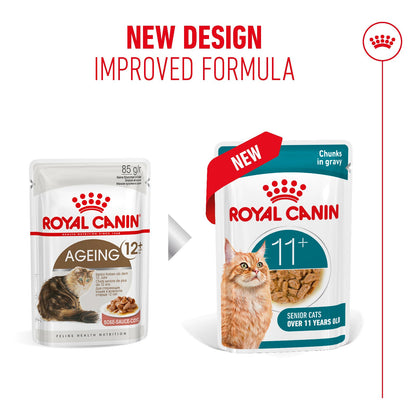 Royal Canin Ageing 11+ Senior Wet Cat Food Chunks In Gravy - 12 x 85g & 48 x 85g