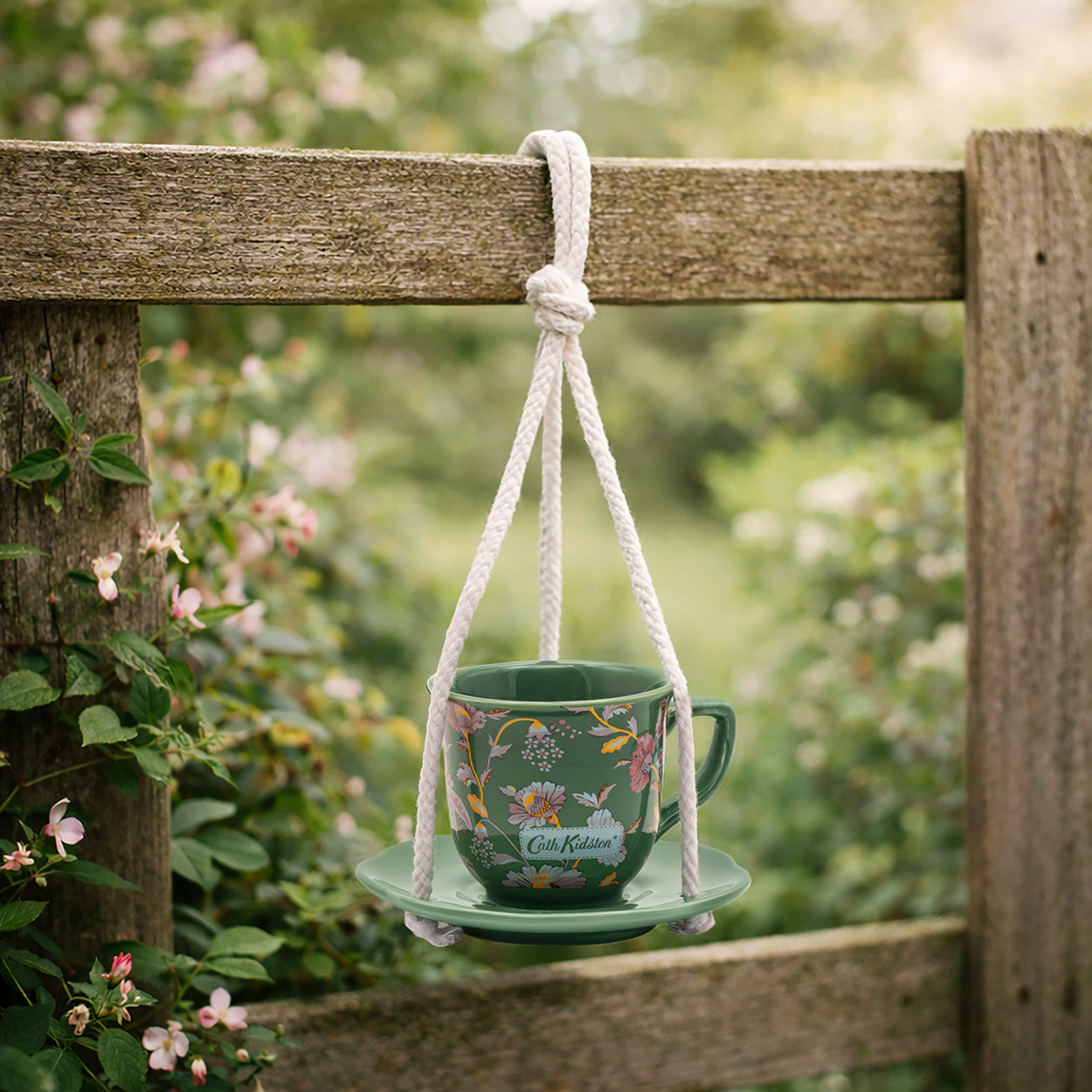 Cath Kidston Green Floral Teacup Bird Feeder