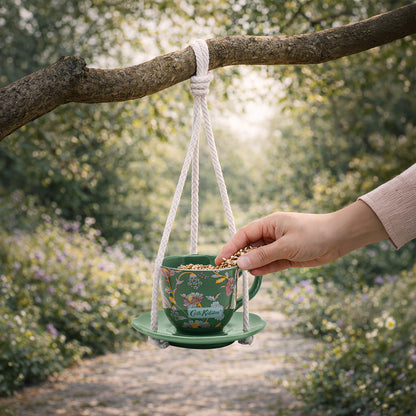 Cath Kidston Green Floral Teacup Bird Feeder