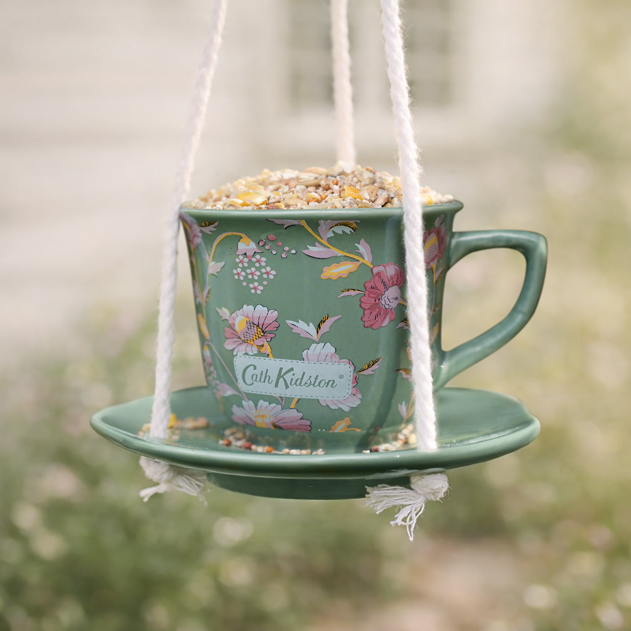 Cath Kidston Green Floral Teacup Bird Feeder