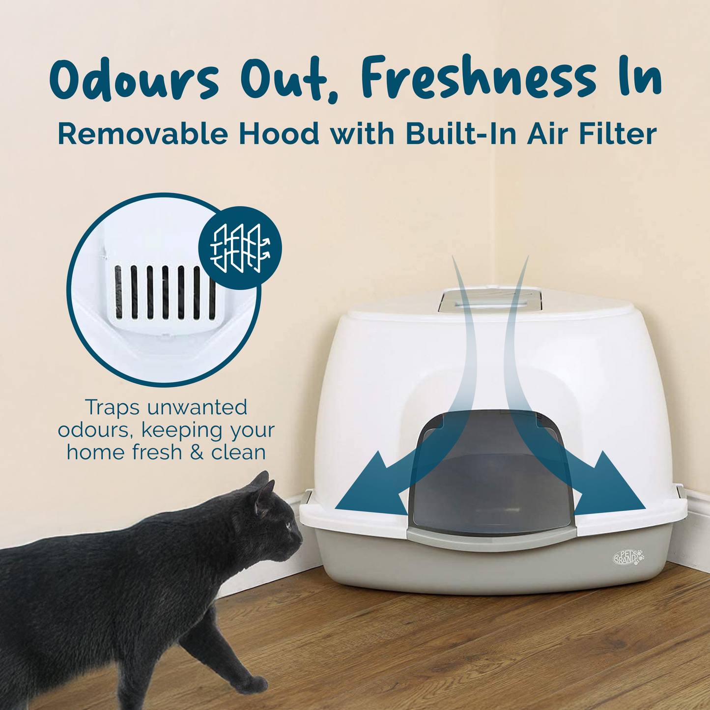 Petsentials Corner Cat Litter Tray With Hood | Grey