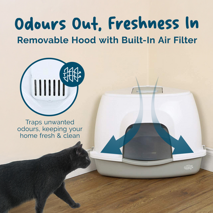Petsentials Corner Cat Litter Tray With Hood | Grey
