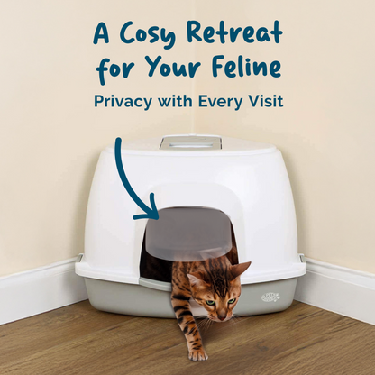 Petsentials Corner Cat Litter Tray With Hood | Grey