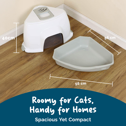 Petsentials Corner Cat Litter Tray With Hood | Grey