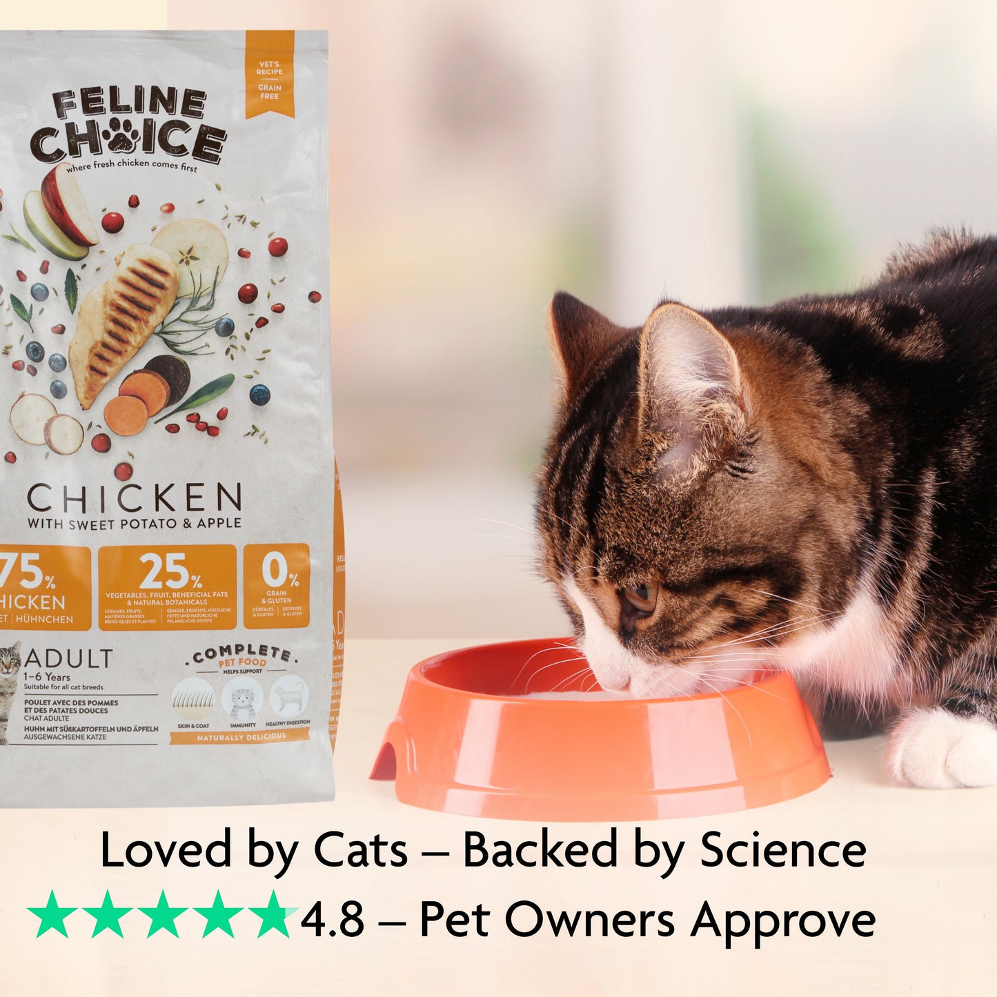Feline Choice Grain-Free Complete Adult Dry Cat Food – Chicken, Sweet Potato & Apple