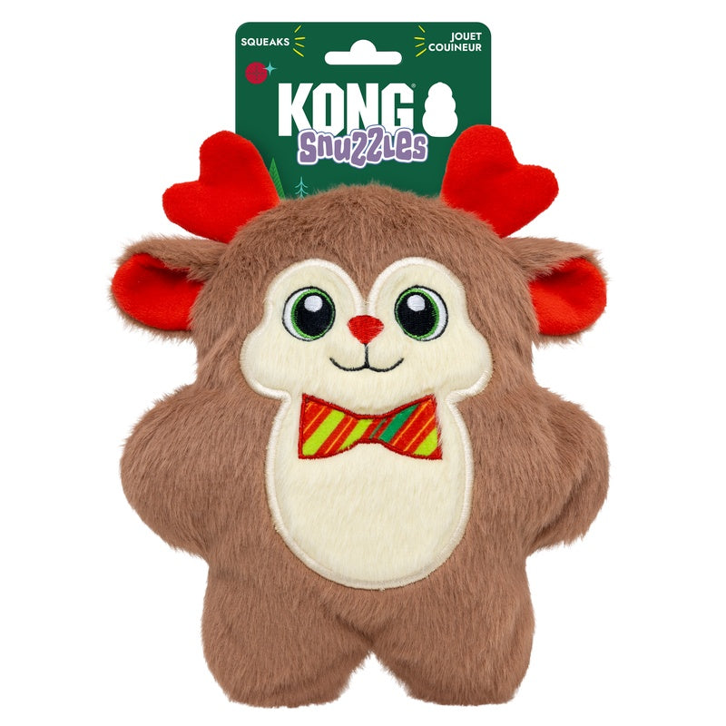KONG Christmas Holiday Snuzzles Bow Tie Reindeer Dog Toy