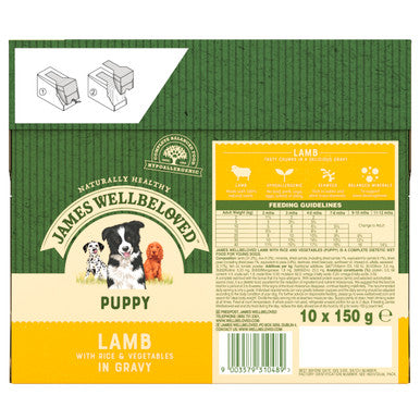 James Wellbeloved Puppy/Junior Wet Dog Food Pouches - Lamb & Rice in Gravy