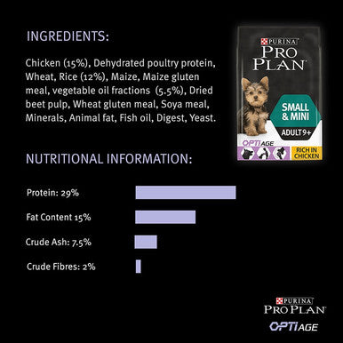 Purina Pro Plan OptiAge Small Adult 9+ Dry Dog Food - Chicken