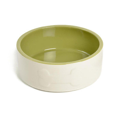 Petface Ceramic Dog Bowl in Cream and Green