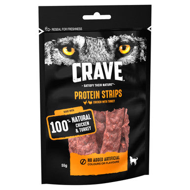 Crave Protein Strips Natural Adult Dog Treat - Turkey & Chicken