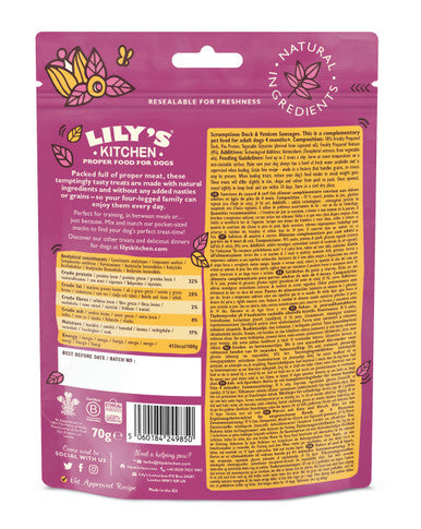 Lily's Kitchen Dog Scrumptious Sausages Adult Dog Treats - Duck & Venison