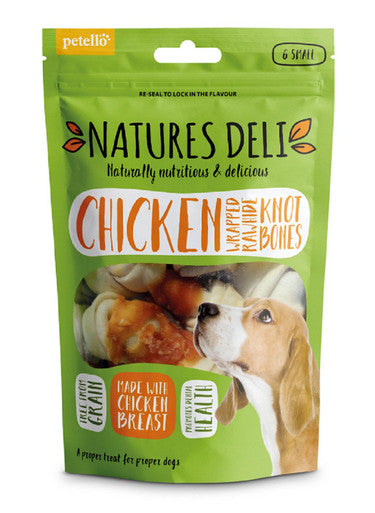 Natures Deli Wrapped Rawhide Knot Bone Adult Small Dog Treats - Chicken