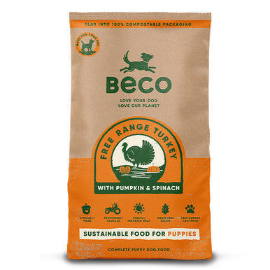 Beco Pets Eco-Conscious Puppy Dry Dog Food - Free Range Turkey with Pumpkin & Spinach