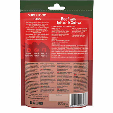 Natures Menu Country Hunter Superdood Bars Adult Dog Treats - Beef with Spinach & Quinoa