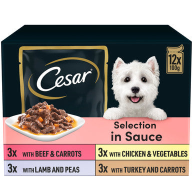 Cesar Mixed Deliciously Fresh Adult Wet Dog Food Pouches - Selection in Sauce