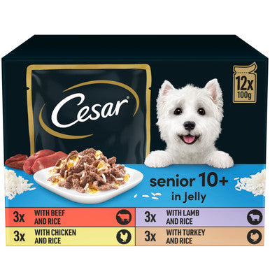 Cesar Deliciously Fresh Senior 10+ Wet Dog Food Pouches - Mixed Selection in Jelly