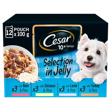 Cesar Deliciously Fresh Senior 10+ Wet Dog Food Pouches - Mixed Selection in Jelly