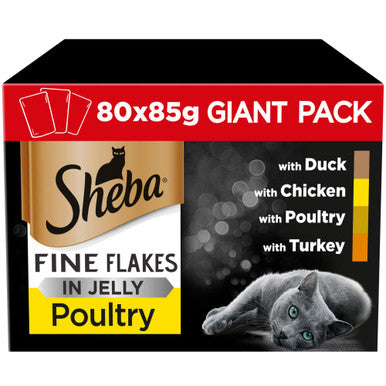 Sheba Fine Flakes Adult Cat Wet Food Pouches - Poultry Selection in Jelly