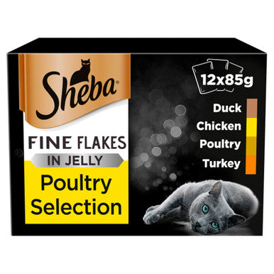 Sheba Fine Flakes Adult Cat Wet Food Pouches - Poultry Selection in Jelly