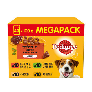 Pedigree Adult Wet Dog Food Pouches - Mixed Selection in Jelly 40 x 100g