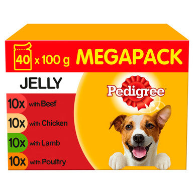 Pedigree Adult Wet Dog Food Pouches - Mixed Selection in Jelly 40 x 100g